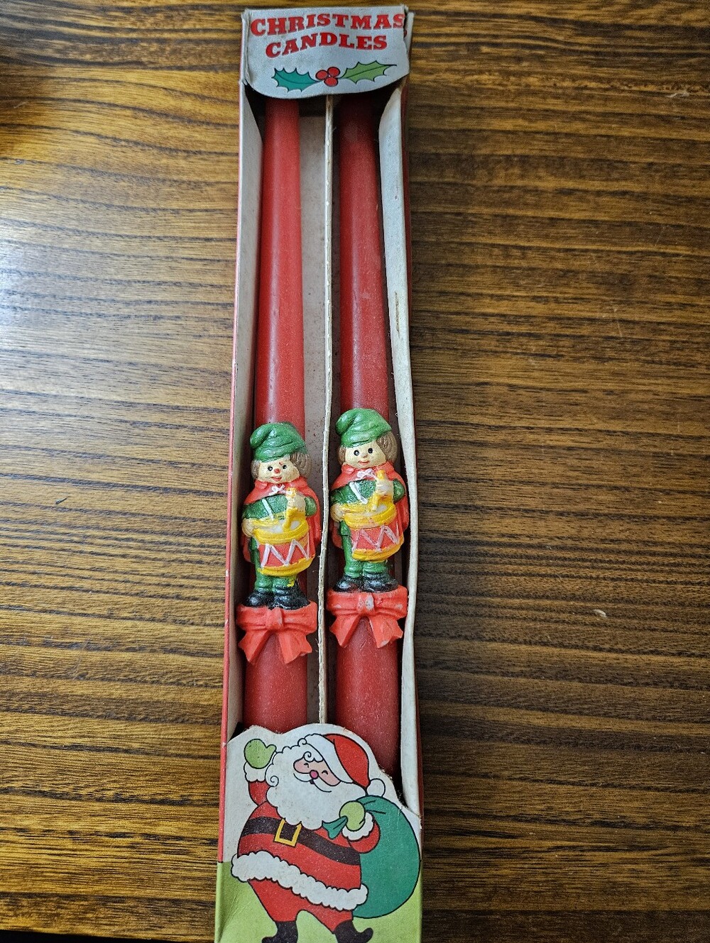 Vintage Christmas Drummer Taper Candles - Red with Green Accents